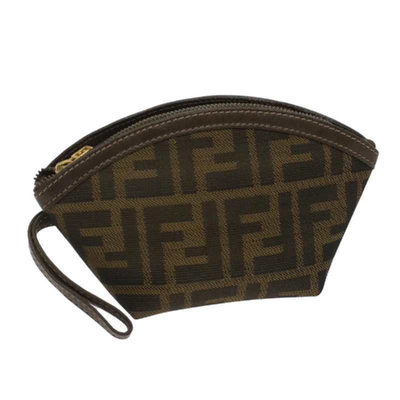 Ladies Fendi handbags with a detachable wallet insert for added convenienceFENDI Zucca Canvas Pouch Black Brown  ar10187