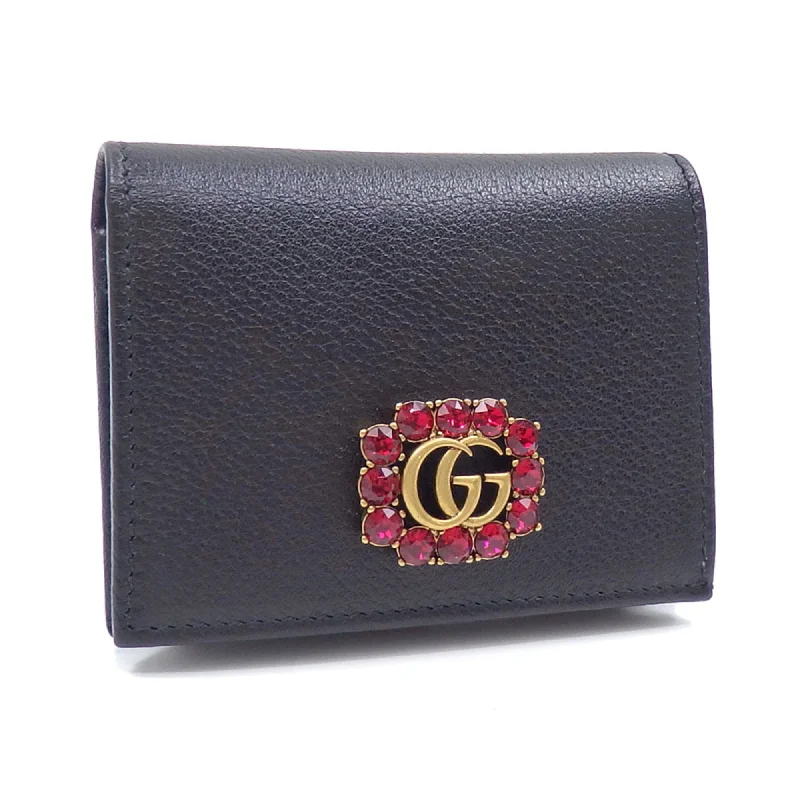 Gucci handbags for women with a patent - leather finishGucci Bifold Wallet GG Marmont Women's Black Leather 499783 Bijou Compact