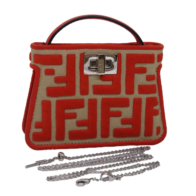 Fendi Baguette bags with a detachable charm featuring the brand's mascotFENDI Zucca Canvas Peek A Boo Pouch Orange  ac3028