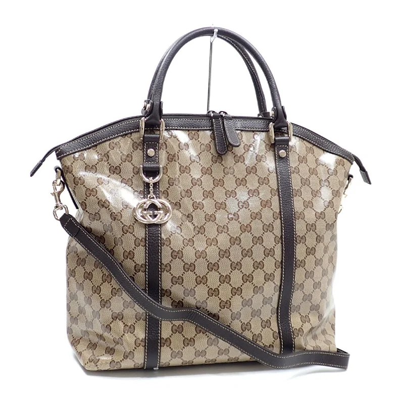 Women Gucci Sylvie bags with a monogram - embossed leatherGucci Handbag GG Crystal Ladies Beige Brown Coated Canvas Leather 339551 493075