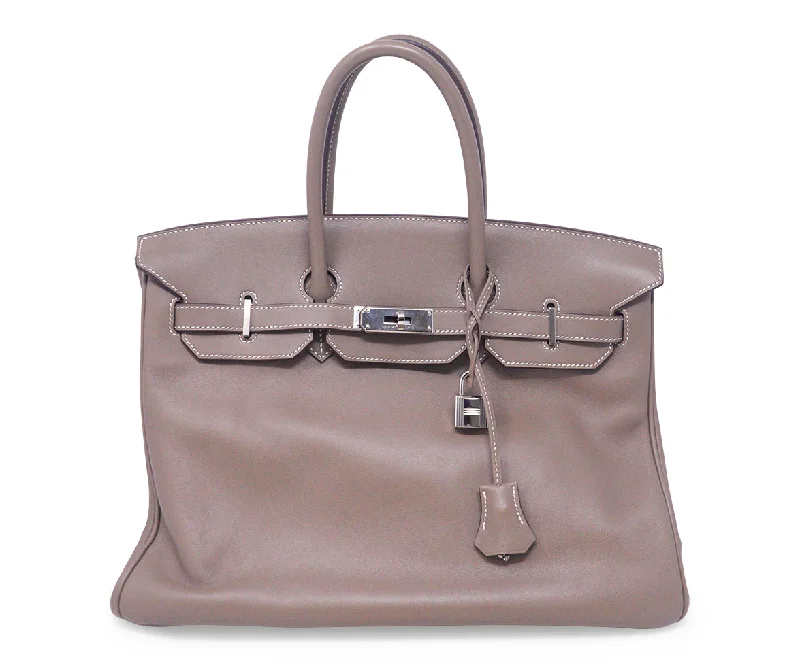 Hermes Birkin Bags with Hand - Stitched Detailing for Artisanal AppealHermes Etoupe Leather 35CM Birkin Bag