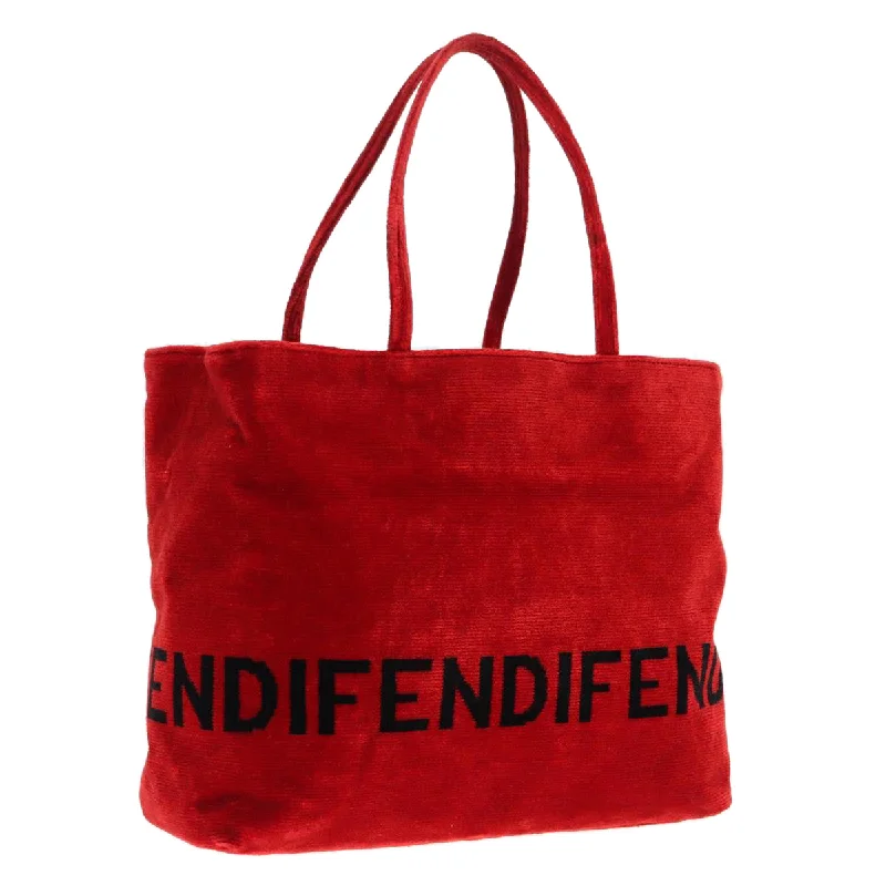 Fendi tote bags with a printed Fendi logo on the front for high brand visibilityFENDI Tote Bag Corduroy Red Black Silver  90542