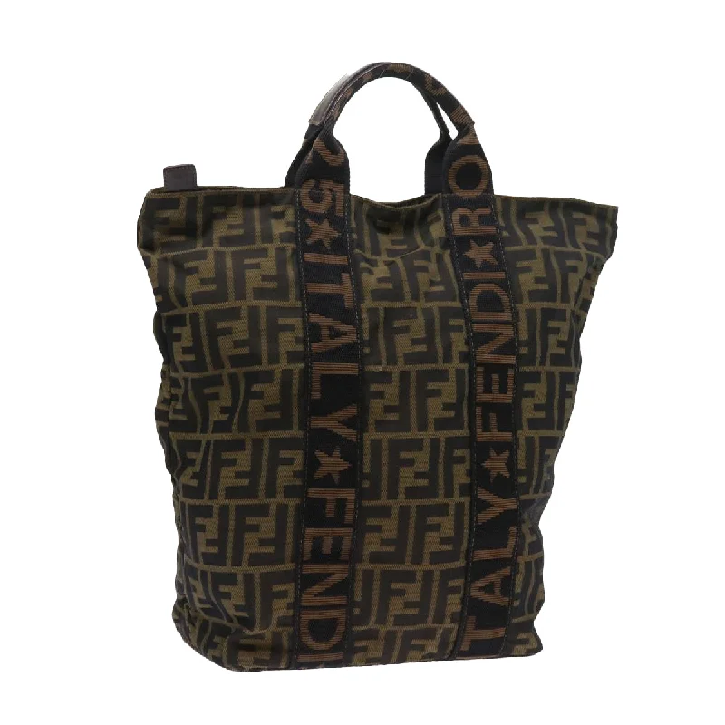 Fendi tote bags with a hand - painted FF pattern for an artisanal and one - of - a - kind touchFENDI Zucca Canvas Hand Bag Black Brown  yk9170