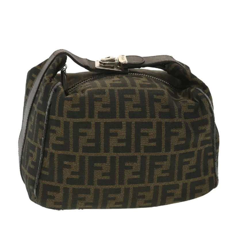 Fendi bags with a voice - activated pocket opener for a high - tech convenienceFENDI Zucca Canvas Hand Bag Black Brown 2119 26348 098  bs4277