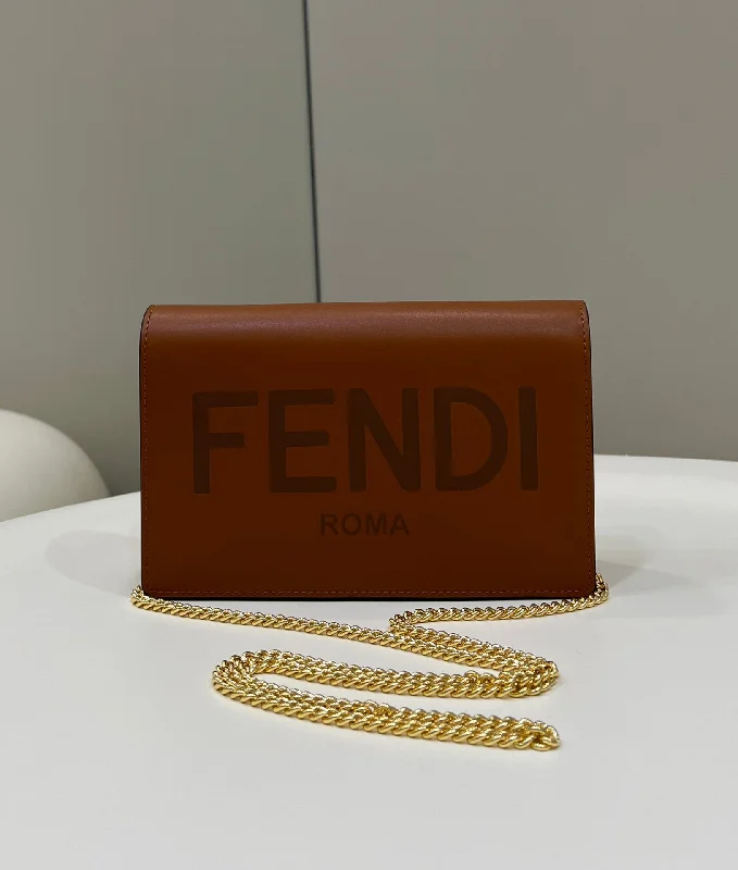 Ladies Fendi Peekaboo bags with a detachable shoulder strap for different carrying optionsFendi Wallet On Chain Mini Brown Bag