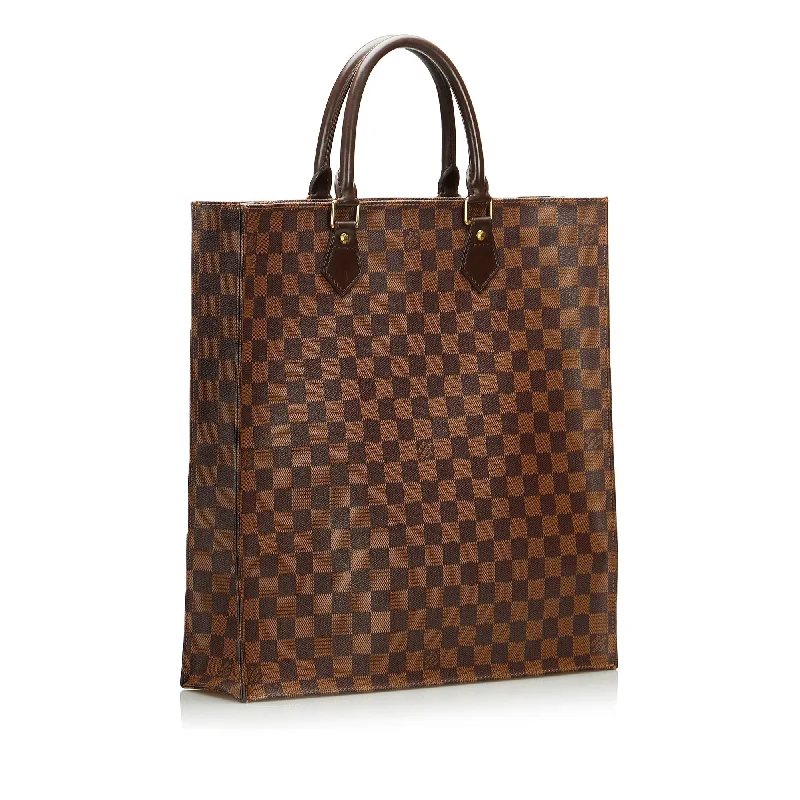 Louis Vuitton tote bags with a water - resistant coating for outdoor useBrown Louis Vuitton Damier Ebene Sac Plat Tote Bag