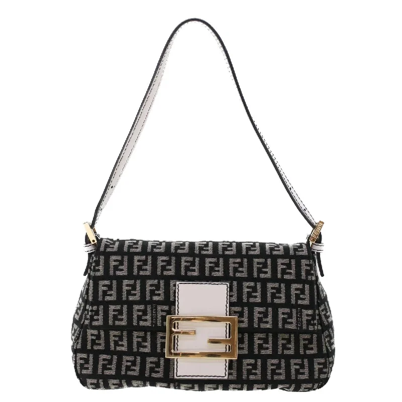 Fendi By The Way bags with a printed map pattern for a travel - inspired lookFENDI Zucchino Canvas Mini mamma bucket Hand Bag Black  yk8027