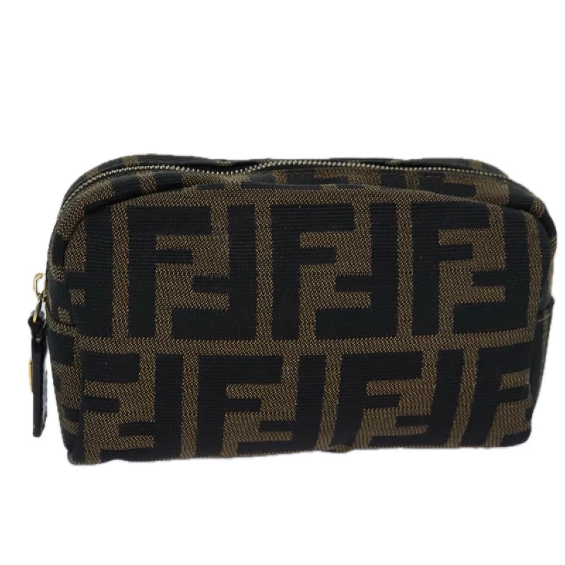 Ladies Fendi crossbody bags with a wide - width strap for enhanced comfort during long - term useFENDI Zucca Canvas Pouch Brown Black gold  82115