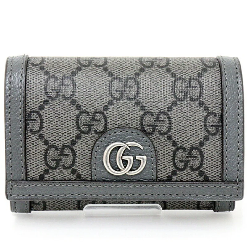 Gucci handbags for women with a beaded trimGucci Ophidia Card Case Holder Business Pass GG Supreme Canvas Leather Palladium Tone Double G Hardware 732025 Gray Black