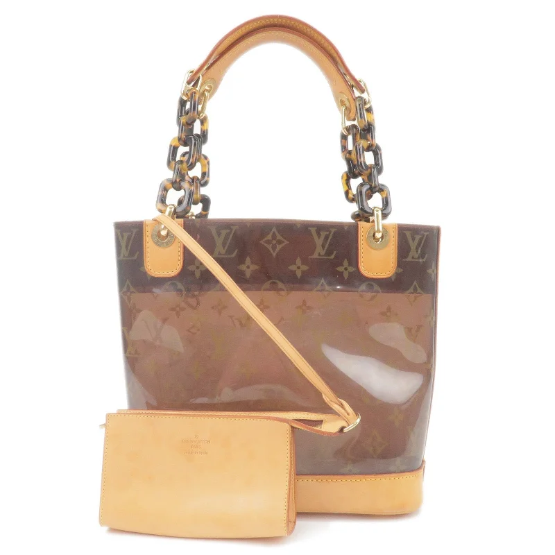 Louis Vuitton tote bags with a printed LV logo on the front for brand visibilityLouis Vuitton Monogram Vinyl Cabas Ambre PM Tote Bag M92502