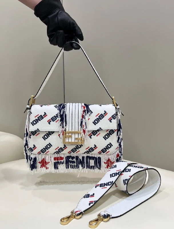 Ladies Fendi Peekaboo bags with a detachable shoulder strap for different carrying optionsFendi x FendiLA Mania Beaded Baguette Multicolour Bag