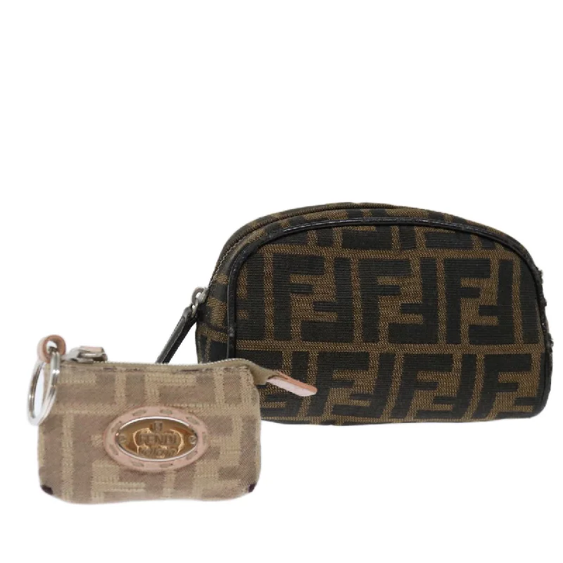 Ladies Fendi shoulder bags with a detachable key fob for easy key managementFENDI Zucca Canvas Pouch 2Set Black Beige Brown  ac2939