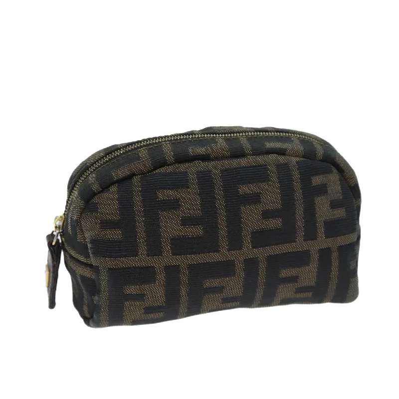 Fendi bags with a detachable mobile phone holder for on - the - go connectivityFENDI Zucca Canvas Pouch Brown Black  yk11488