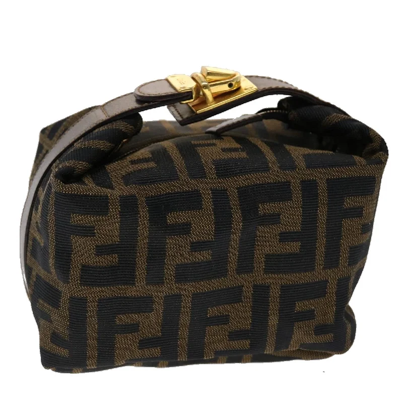 Fendi handbags with a beaded trim for a glamorous and eye - catching lookFENDI Zucca Canvas Hand Bag Black Brown  yk7553B