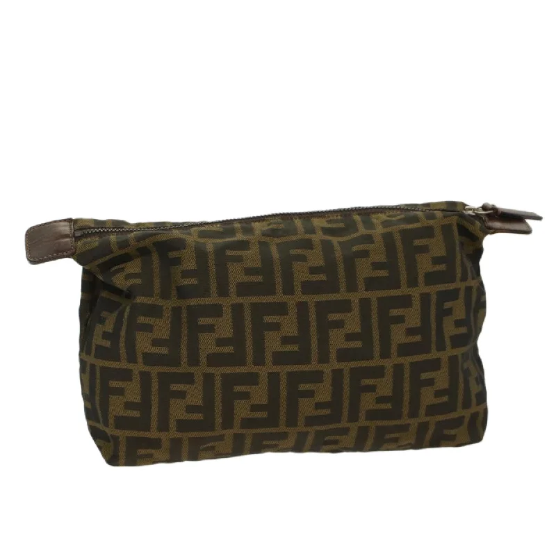 Fendi backpacks with a water - resistant exterior made of high - tech materialsFENDI Zucca Canvas Pouch Black Brown  yk8572