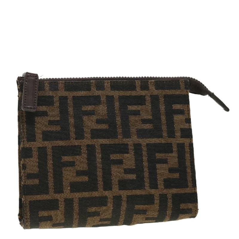 Fendi crossbody bags with a detachable ID holder for easy identificationFENDI Zucca Canvas Pouch Black Brown  40374