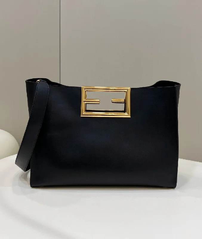 Fendi By The Way bags with a laser - cut leather detail for a modern and intricate lookFendi Way Medium Black Bag