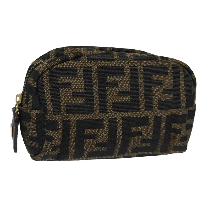 Ladies Fendi shoulder bags with a detachable phone stand for hands - free viewingFENDI Zucca Canvas Pouch Black Brown  83766