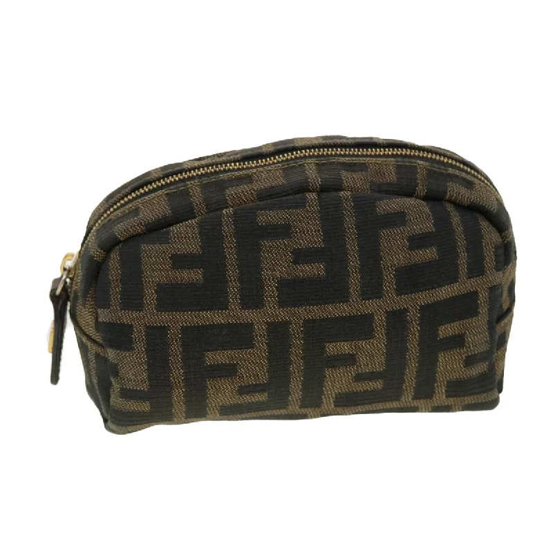 Fendi bags with a touch - screen - friendly pocket for using devices without taking them outFENDI Zucca Canvas Pouch Black Brown  40210