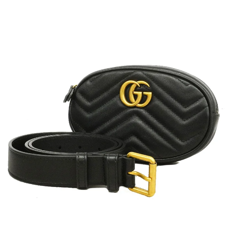 Gucci handbags for women with a metal - framed claspGucci Waist Bag GG Marmont 476434 Leather Black Gold metal