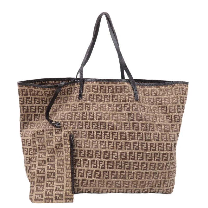 Fendi backpacks with a sleek, modern design and a matte finishFENDI Zucchino Canvas Leather Tote Bag Beige Brown 8BH005