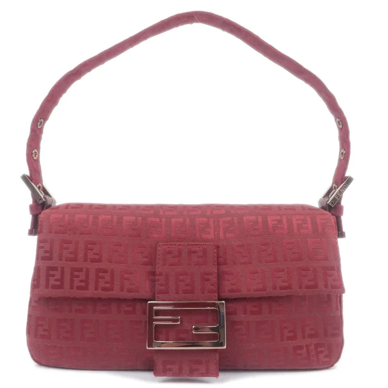 Fendi Baguette bags in a limited - edition colorway for a rare and exclusive lookFENDI Zucchino Canvas Shoulder Bag Hand Bag Red 8BR000