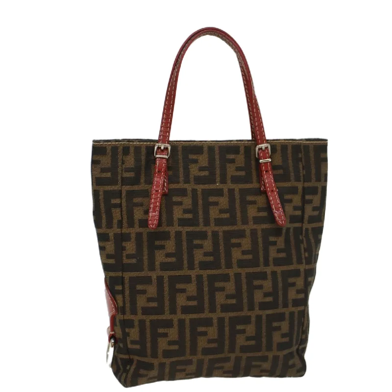 Ladies Fendi shoulder bags with a detachable scarf strap for a stylish and versatile optionFENDI Zucca Canvas Hand Bag Brown  54860