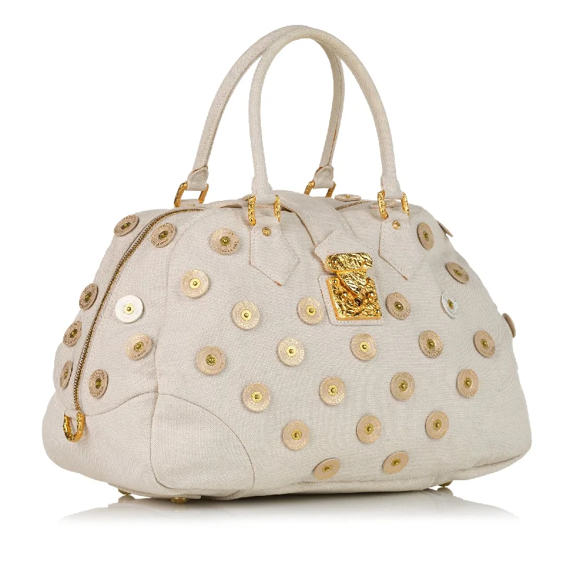 Louis Vuitton handbags with a back - zip pocket for storing valuablesWhite Louis Vuitton Polka Dots Panama Bowly Tote Bag