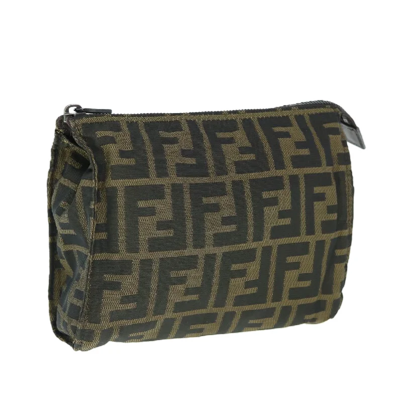 Fendi bags with a detachable mirror inside for quick touch - ups and groomingFENDI Zucca Canvas Pouch Black Brown  ti1419