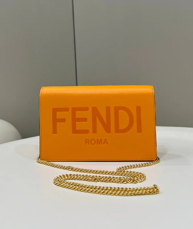 Fendi crossbody bags with a woven leather strap for a unique texture and visual appealFendi Wallet On Chain Mini Orange Bag