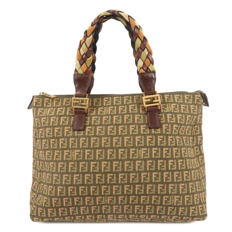 Fendi Baguette bags with a monogram - embossed leather surface for a luxurious feelFENDI Zucchino Canvas Leather Tote Bag Khaki Brown 8BH138