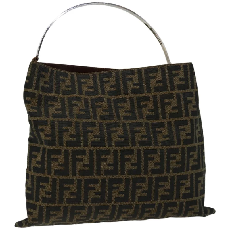 Fendi bags with a back - zip pocket for storing valuables securelyFENDI Zucca Canvas Hand Bag Black Brown  hk1112