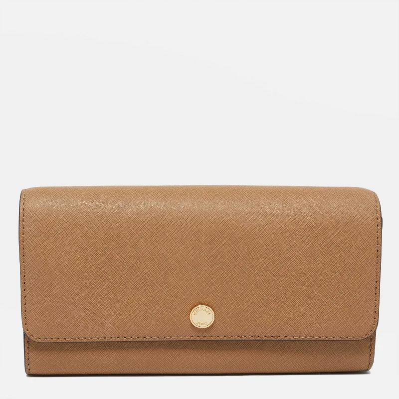 Michael Michael Kors Bags for camping trips with a water - resistant and rugged designBeige Saffiano Leather Wallet