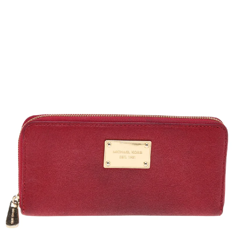 Michael Michael Kors Bags for theater performances in a sophisticated and elegant styleRed Leather Jet Set Zip Around Wallet