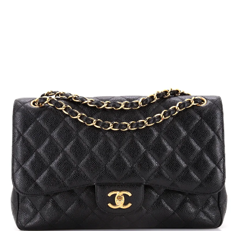 Vintage-inspired handbagsClassic Double Flap Bag Quilted Caviar Jumbo