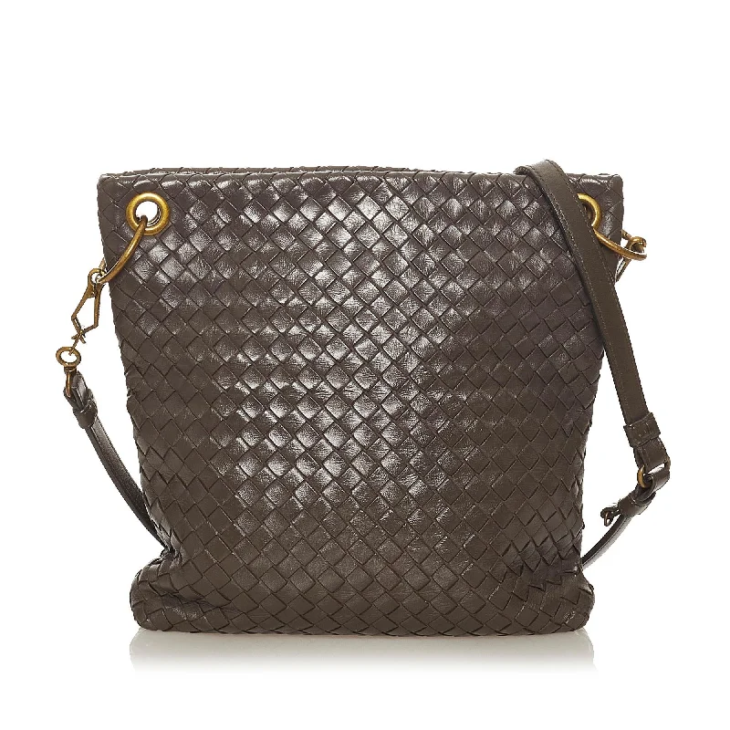 Bottega Veneta bags with canvas insertsBottega Veneta Intrecciato Leather Crossbody Bag (SHG-27382)