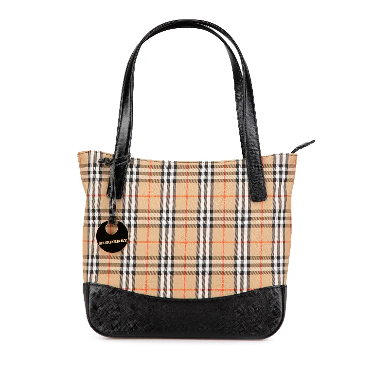 Brown Burberry Haymarket Check Canvas Handbag