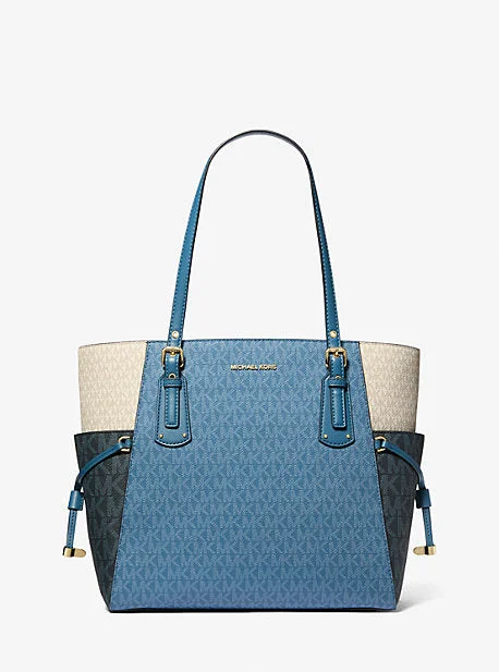 silver - accented Michael Michael Kors handbags for a modern edgeMK Voyager Small Color-Block Logo Tote Bag - Blue - Michael Kors