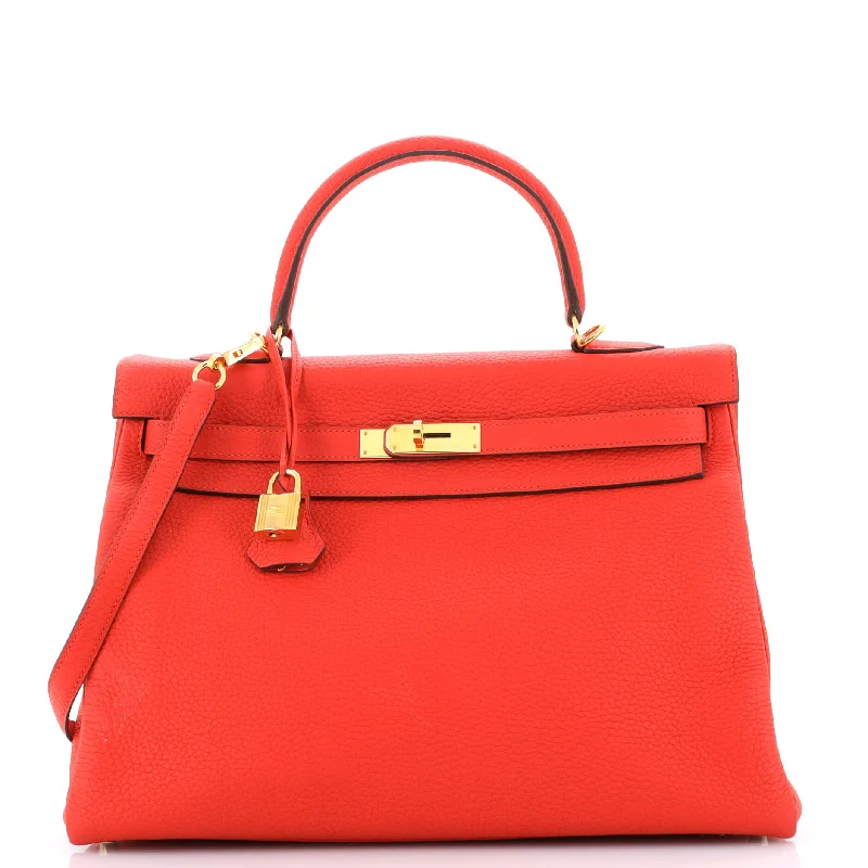 Eco-friendly tote bags for shoppingKelly Handbag Rouge Tomate Clemence with Gold Hardware 35