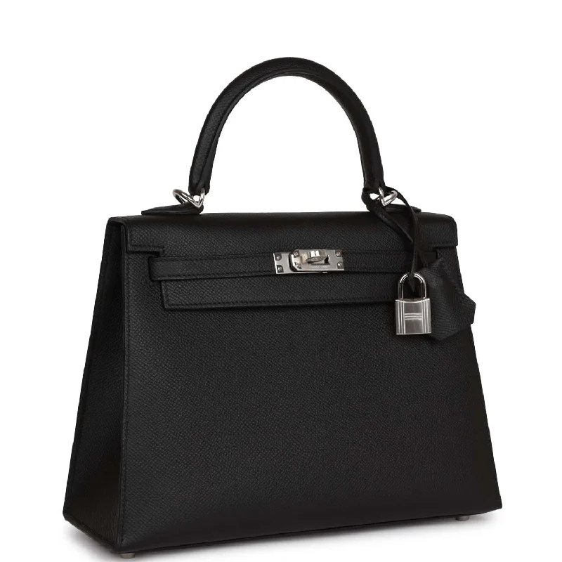 Hermes Kelly Sellier 25 Black Epsom Palladium Hardware