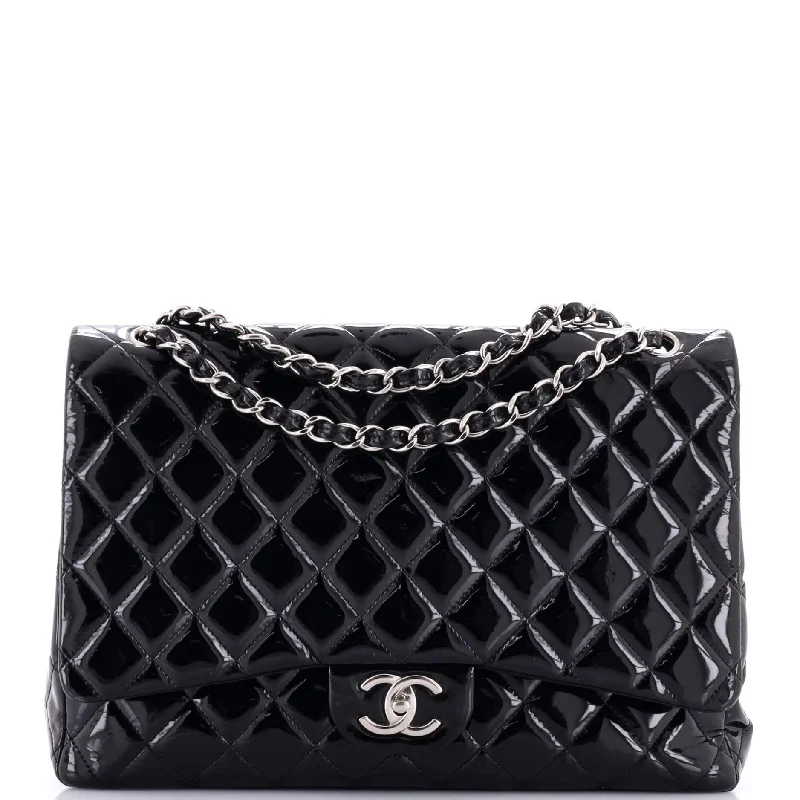 Minimalist leather handbagsClassic Double Flap Bag Quilted Patent Maxi