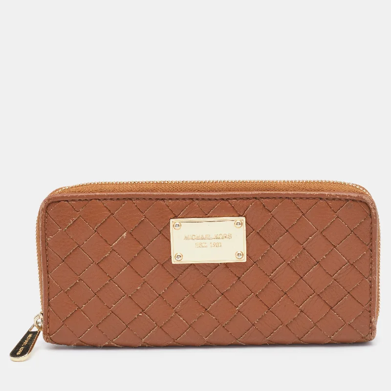 Michael Michael Kors Bags for group trips to stand out from the crowdTan Leather Woven Zip Around Wallet