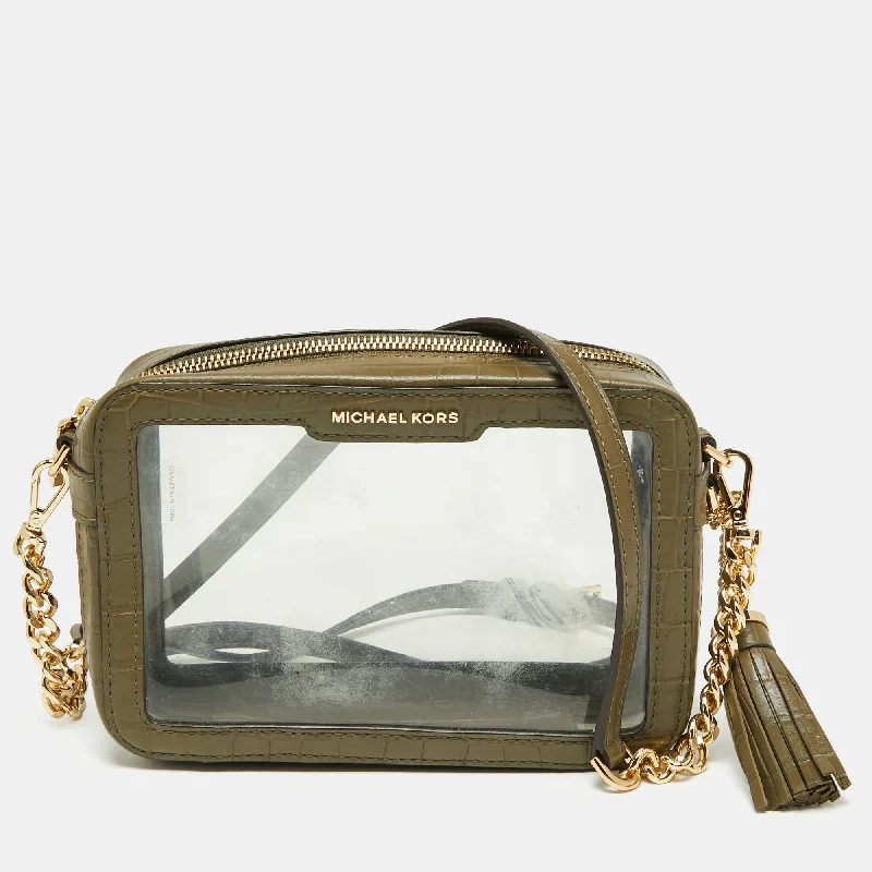 Michael Michael Kors Bags for road trips with enough space for snacksGreen  PVC and Croc Embossed Ginny Crossbody Bag