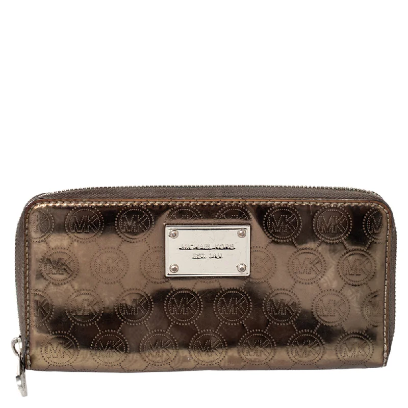 silver - accented Michael Michael Kors handbags for a modern edgeMetallic Gold Leather Jet Set Zip Around Wallet