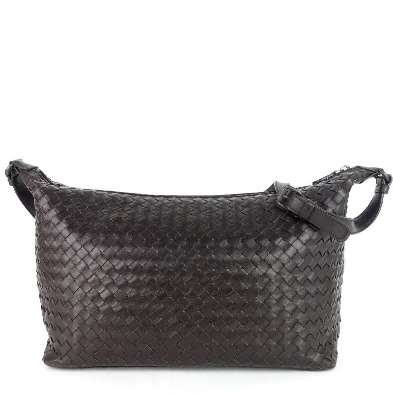 Bottega Veneta bags with diamond - shaped patternsLarge Intrecciato Leather Zip Shoulder Bag