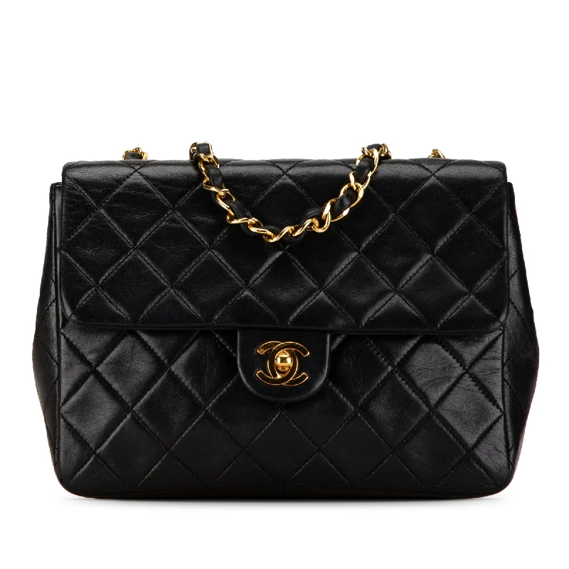 Black Chanel Mini Square Classic Lambskin Single Flap Crossbody Bag