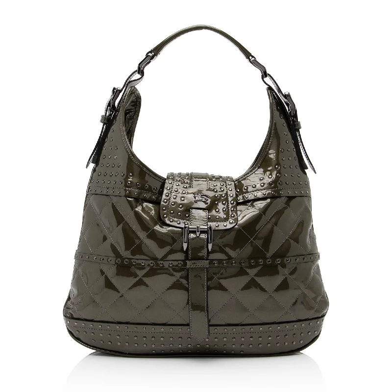 Sparkling Sequined Burberry Bags for PartiesBurberry Patent Leather Studded Brook Hobo (SHF-23635)