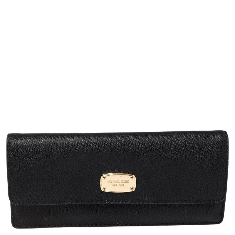 Michael Michael Kors Bags with zip - top closures for added securityBlack Leather Flap Continental Wallet