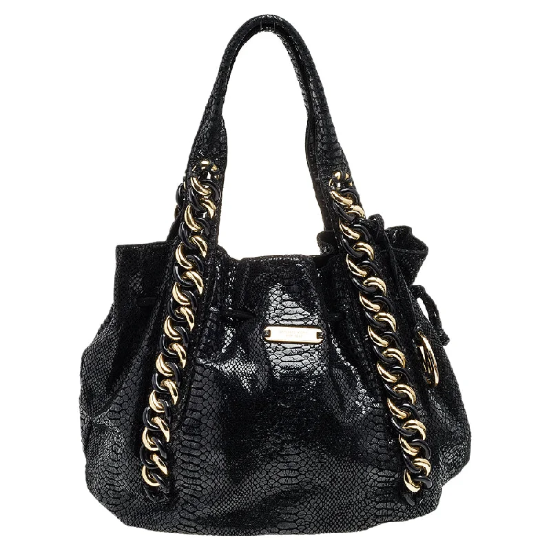 Michael Michael Kors Bags for DIY craft fairs to carry suppliesBlack Python Embossed Leather Tote