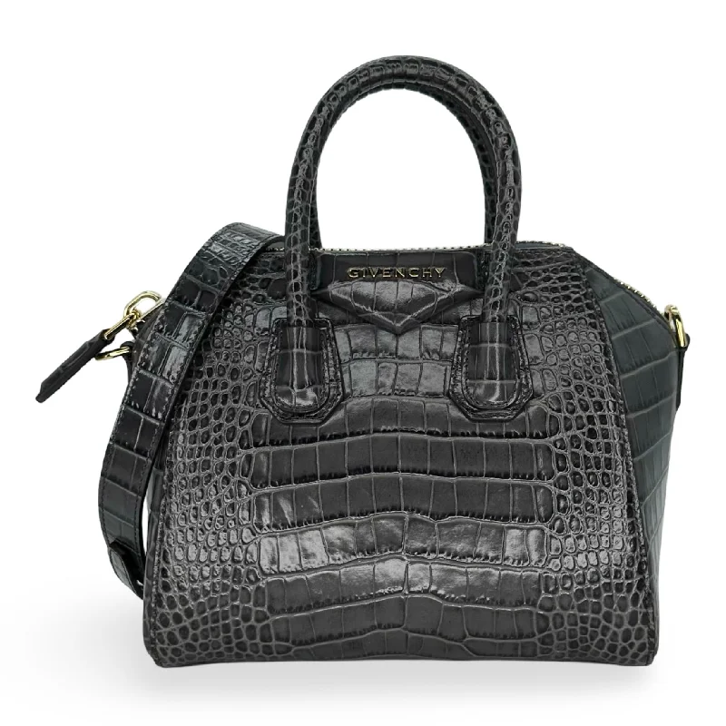 High-quality leather messenger bagsGIVENCHY: Croc Embossed Mini Antigona